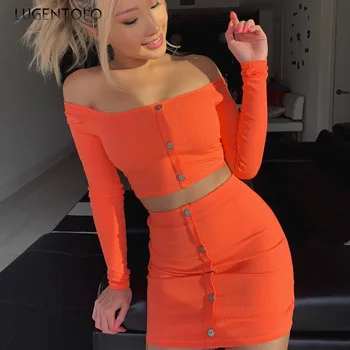 Lugentolo Women Two Piece Outfits Short Section Navel Single Breasted High Waist Solid Pullover Full Slash Neck 6 Color
Lugentolo Women Two Piece Outfits Short Section Navel Single Breasted High Waist Solid Pullover Full Slash Neck 6 Color