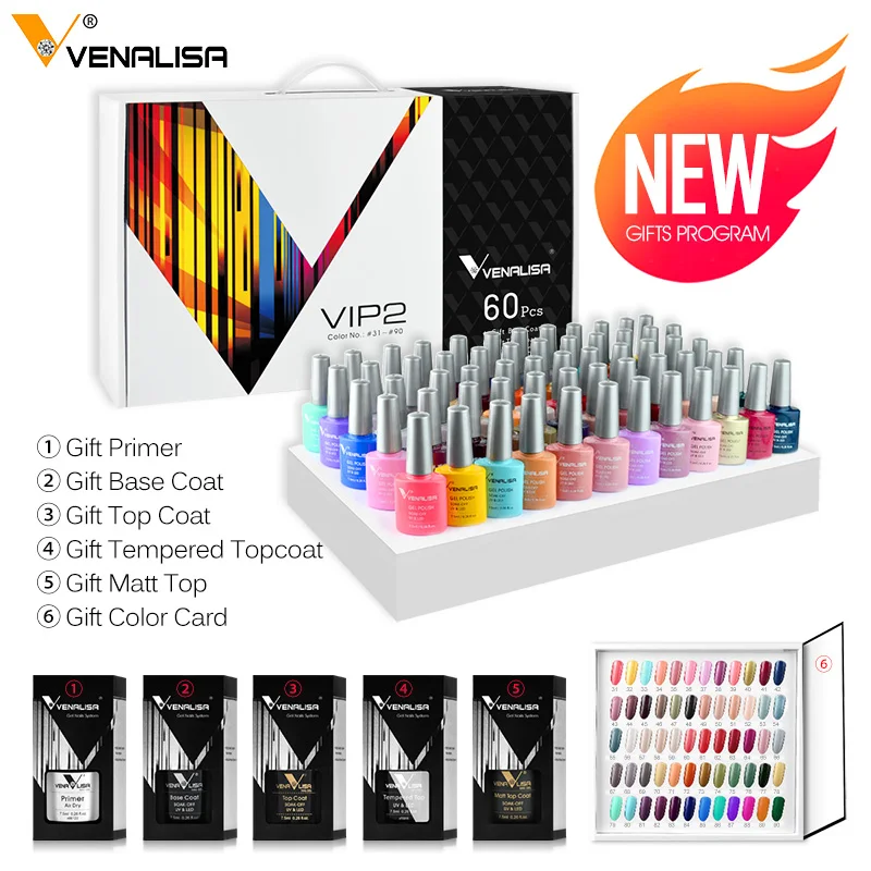 

Venalisa VIP Kit 36/60 Colors Nail Gel Polish Set Fast Delivery Soak Off UV LED Base Coat Topcoat Color Book Nail Manicure Gel