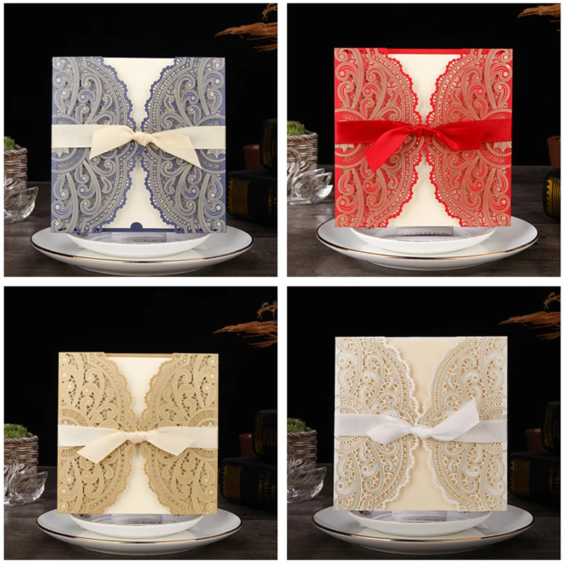 10pcs Sample 4 Color Laser Cut Wedding Invitations Card lace Elegant Greeting Card WIth Ribbon Envelopes Wedding Party Decoratio
10pcs Sample 4 Color Laser Cut Wedding Invitations Card lace Elegant Greeting Card WIth Ribbon Envelopes Wedding Party Decoratio