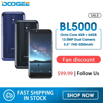 

DOOGEE BL5000 Dual 13.0MP Camera Android 7.0 5050mAh 12V2A Quick Charge 5.5'' FHD MTK6750T Octa Core 4GB RAM 64GB ROM Smartphone