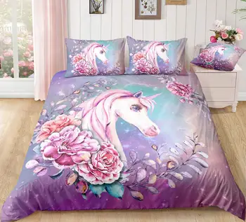 KTLRR Unicorn Duvet Cover Sets,3 Piece Flowers Girl Bedding Set Cartoon Unicorn Purple Bedspreads Cute Duvet Covers for kids 
KTLRR Unicorn Duvet Cover Sets,3 Piece Flowers Girl Bedding Set Cartoon Unicorn Purple Bedspreads Cute Duvet Covers for kids