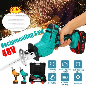 48V Cordless Reciprocating Saw Adjustable Speed Chainsaw Wood Metal Cutting Reciprocating Saw w/2pcs battery Power Tools