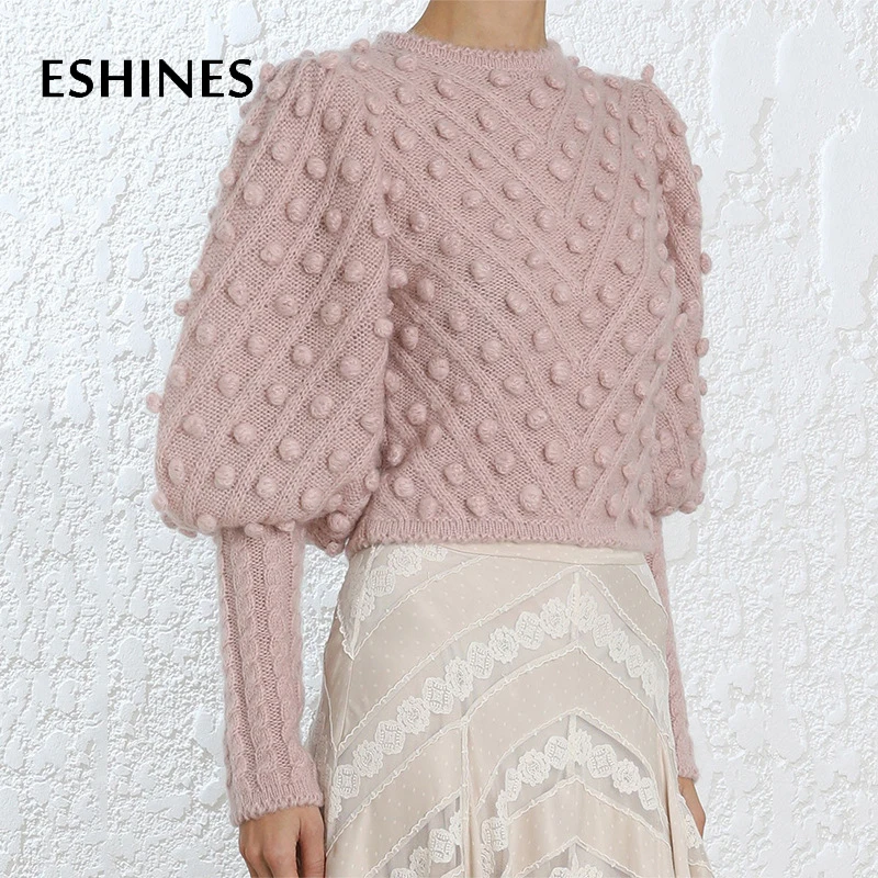 ESHINES Runway Designer Sweater Autumn Winter Sweet Pink With Small Ball O-Neck Pullover Lantern Sleeve Short Knitting Sweater
ESHINES Runway Designer Sweater Autumn Winter Sweet Pink With Small Ball O-Neck Pullover Lantern Sleeve Short Knitting Sweater