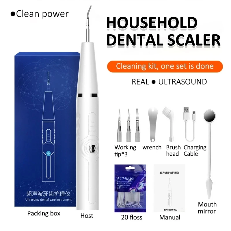 

Electric USB Home Dental Scaler Ultrasonic Calculus Remover Tooth Cleaner LED Light Sonic Smoke Stains Tartar with Dental Floss