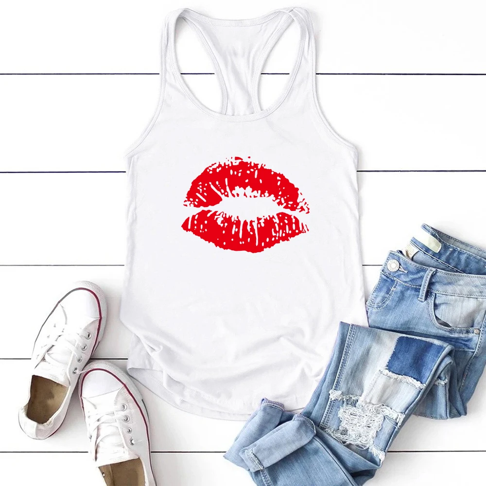 FREE SHIPPING Women Tank Tops Red Sexy Lips Print JKP4749