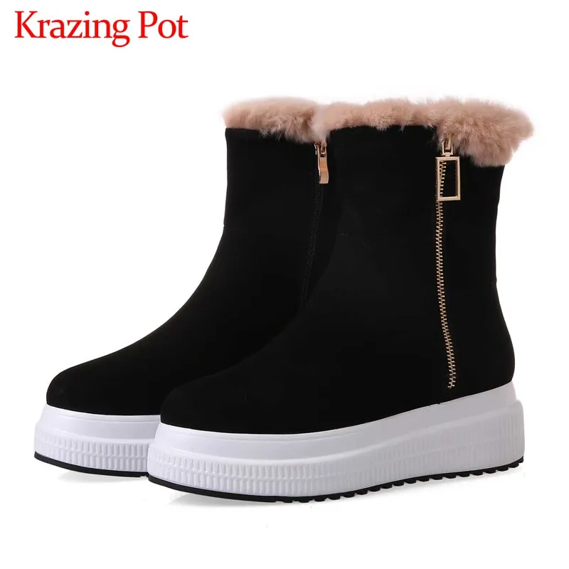 Krazing Pot soft genuine leather sheep suede snow boots round toe med heels side Zipper super keep warm women mid-calf boots L82
Krazing Pot soft genuine leather sheep suede snow boots round toe med heels side Zipper super keep warm women mid-calf boots L82