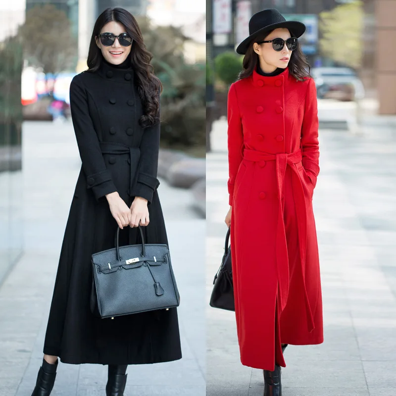 Women Winter 2019 Coats Autumn and Classic Solid Color Belt Large Size Wool Coat Slim Thin Thick Long Hair Female | Женская одежда