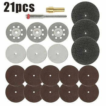 Woodworking 21pcs Rotary Tool Accessories Set Saw Blade Cutting Discs Mandrel