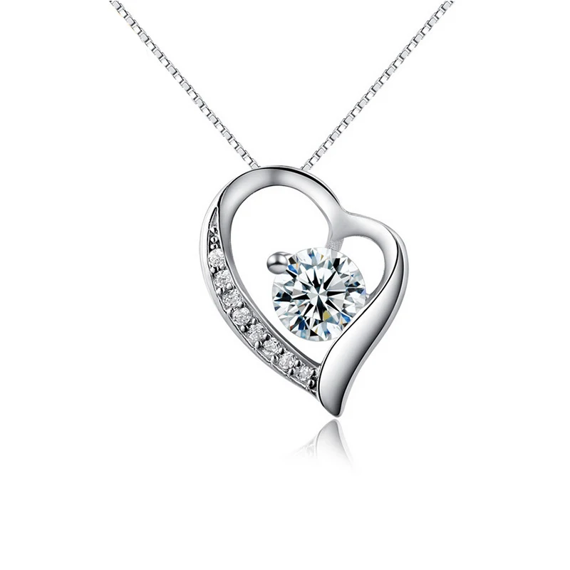 

Luxury Heart Of Ocean Crystal Pendant 925 Sterling Silver Necklace For Women Exquisite Zircon Clavicle Chain Wedding Jewelry