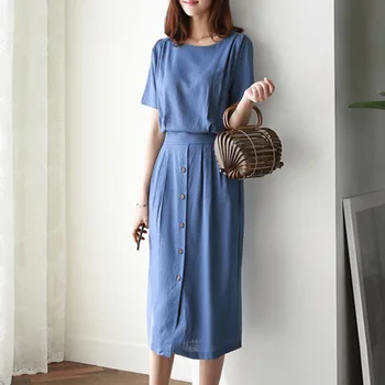 Elegant Korean Vintage Simple Summer Party Blue Women Midi Dresses Casual Bodycon High Waist Button Plain Female Retro Dress
Elegant Korean Vintage Simple Summer Party Blue Women Midi Dresses Casual Bodycon High Waist Button Plain Female Retro Dress