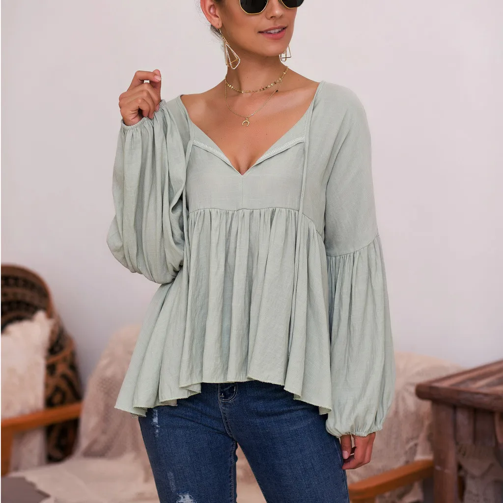 Ladies Tops Shirt Womens Tops Blouses 2019 Solid Color Long Sleeve Blouses Tunic V Neck Blouse Boho Autumn Plus Size#G8
Ladies Tops Shirt Womens Tops Blouses 2019 Solid Color Long Sleeve Blouses Tunic V Neck Blouse Boho Autumn Plus Size#G8