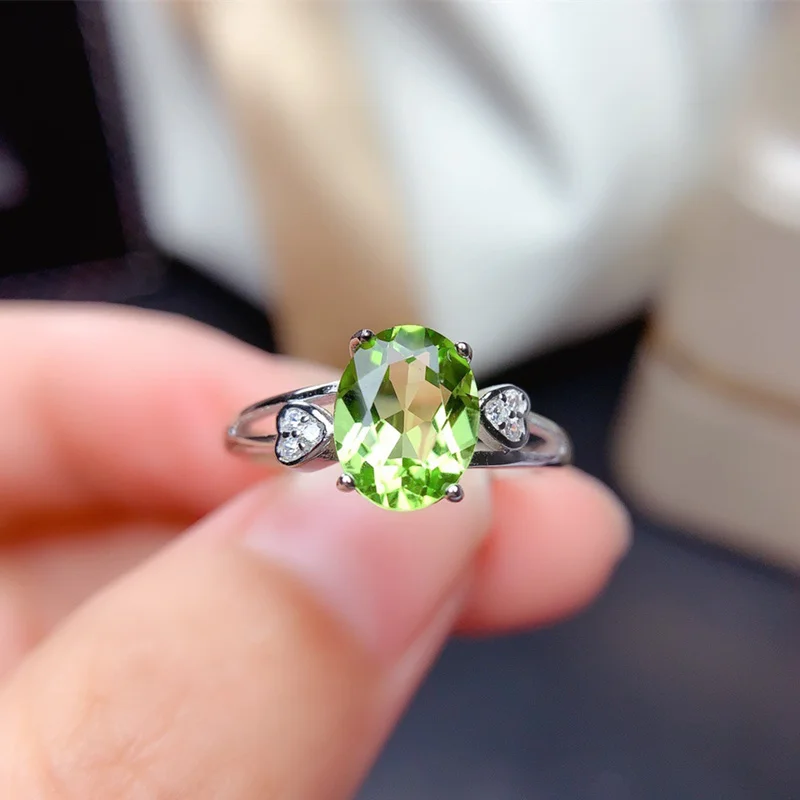 

Peridot Ring for Women Birthday Party Gift 7*9MM Natural Green Gemstones Fine Jewelry Real 925 Sterling Silver Heart Design