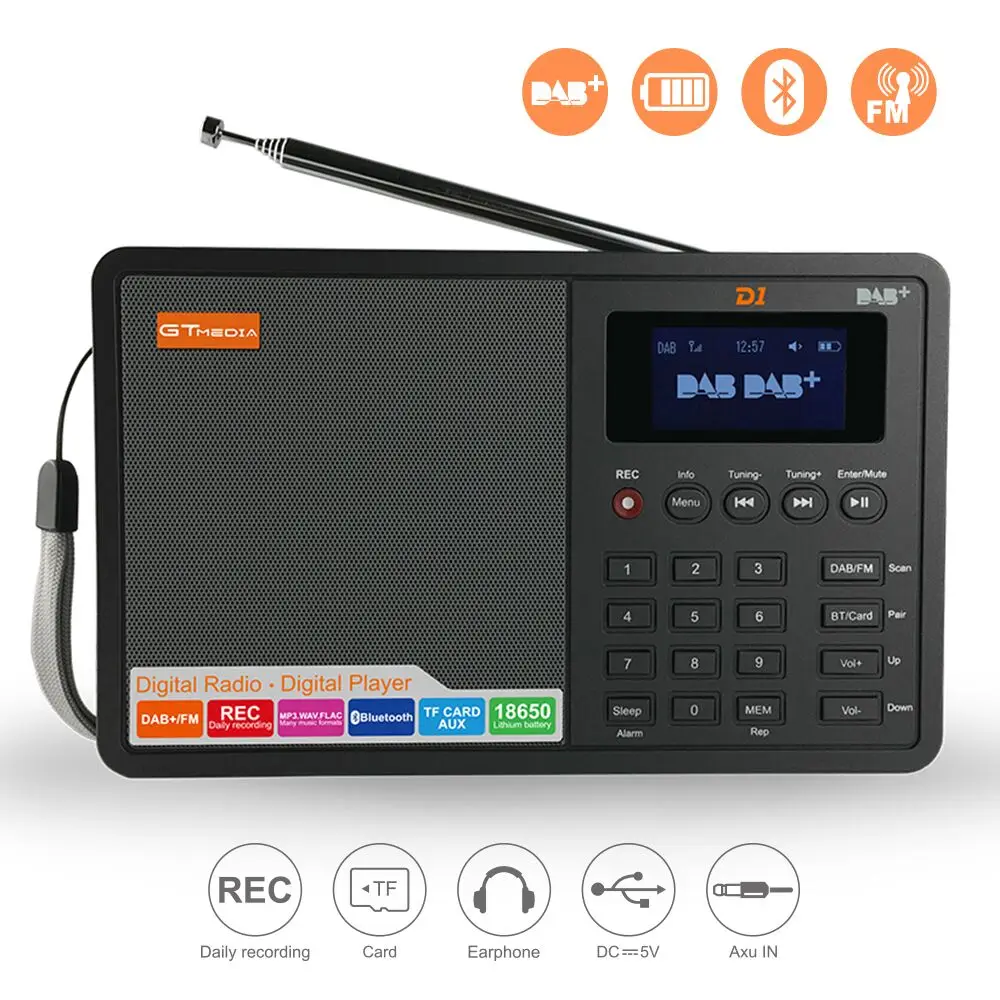 Bluetooth Speaker Rechargeable Portable GTMEDIA D1 Radio Receiver Fmstereo/ RDS DAB Radio Support TF Card RDS Player Music Files
Bluetooth Speaker Rechargeable Portable GTMEDIA D1 Radio Receiver Fmstereo/ RDS DAB Radio Support TF Card RDS Player Music Files