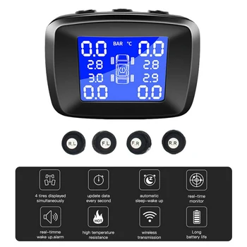 Wireless Tire Pressure Monitoring System Monitor with 4 External Sensors Kit Digital LCD Display Automatic Security Alarm
Wireless Tire Pressure Monitoring System Monitor with 4 External Sensors Kit Digital LCD Display Automatic Security Alarm