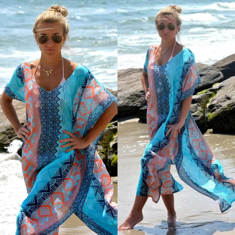 Women Boho Swimwear Kaftan Bikini Cover up V-neck Striped Patchwork Beach Maxi Dress Bathing Swimsuit
Women Boho Swimwear Kaftan Bikini Cover up V-neck Striped Patchwork Beach Maxi Dress Bathing Swimsuit