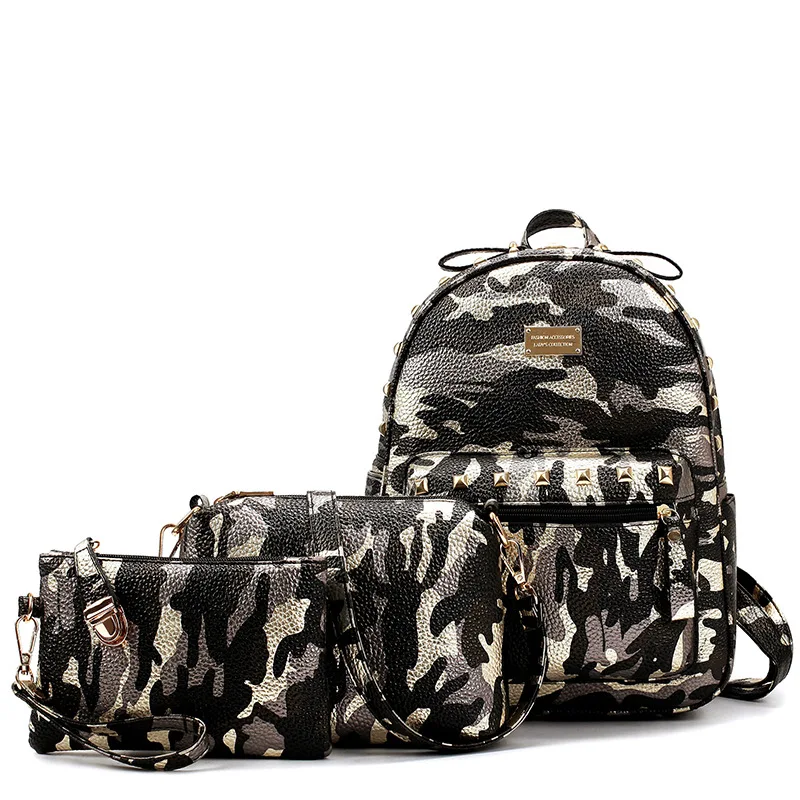 Backpack Women's Korean-style Camouflage Double Back Three-piece Set Different Size Bags Rivet Backpack Fashion College Style Ve
Backpack Women's Korean-style Camouflage Double Back Three-piece Set Different Size Bags Rivet Backpack Fashion College Style Ve