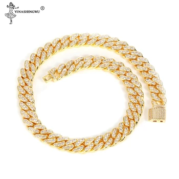 12mm Iced Zircon Cuban Necklace Chain Hip Hop Jewelry Gold Color Copper Material CZ Clasp Mens Necklace Link 18-28inch Collares
12mm Iced Zircon Cuban Necklace Chain Hip Hop Jewelry Gold Color Copper Material CZ Clasp Mens Necklace Link 18-28inch Collares