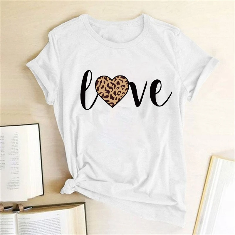 Women's T-shirt Harajuku O-Neck Tee Leopard Heart Print Love T-shirt Ladies Short Sleeve Cute T-shirt Valentine's Top
Women's T-shirt Harajuku O-Neck Tee Leopard Heart Print Love T-shirt Ladies Short Sleeve Cute T-shirt Valentine's Top