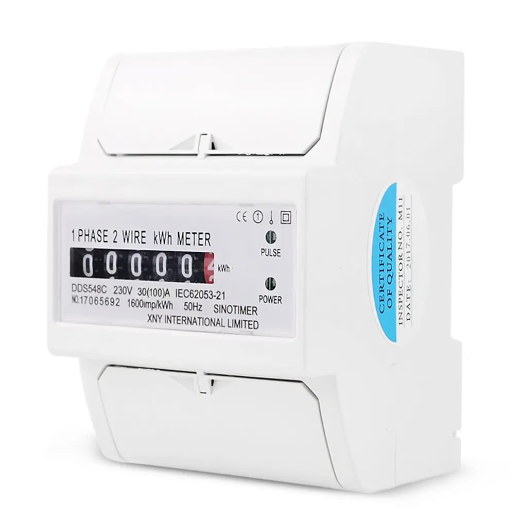 Single Phase 2 Wire Energy Counter Meter Analog kWh 5-100A 230V AC 50Hz Power Meter Household Electric Din Rail Mount 
Single Phase 2 Wire Energy Counter Meter Analog kWh 5-100A 230V AC 50Hz Power Meter Household Electric Din Rail Mount