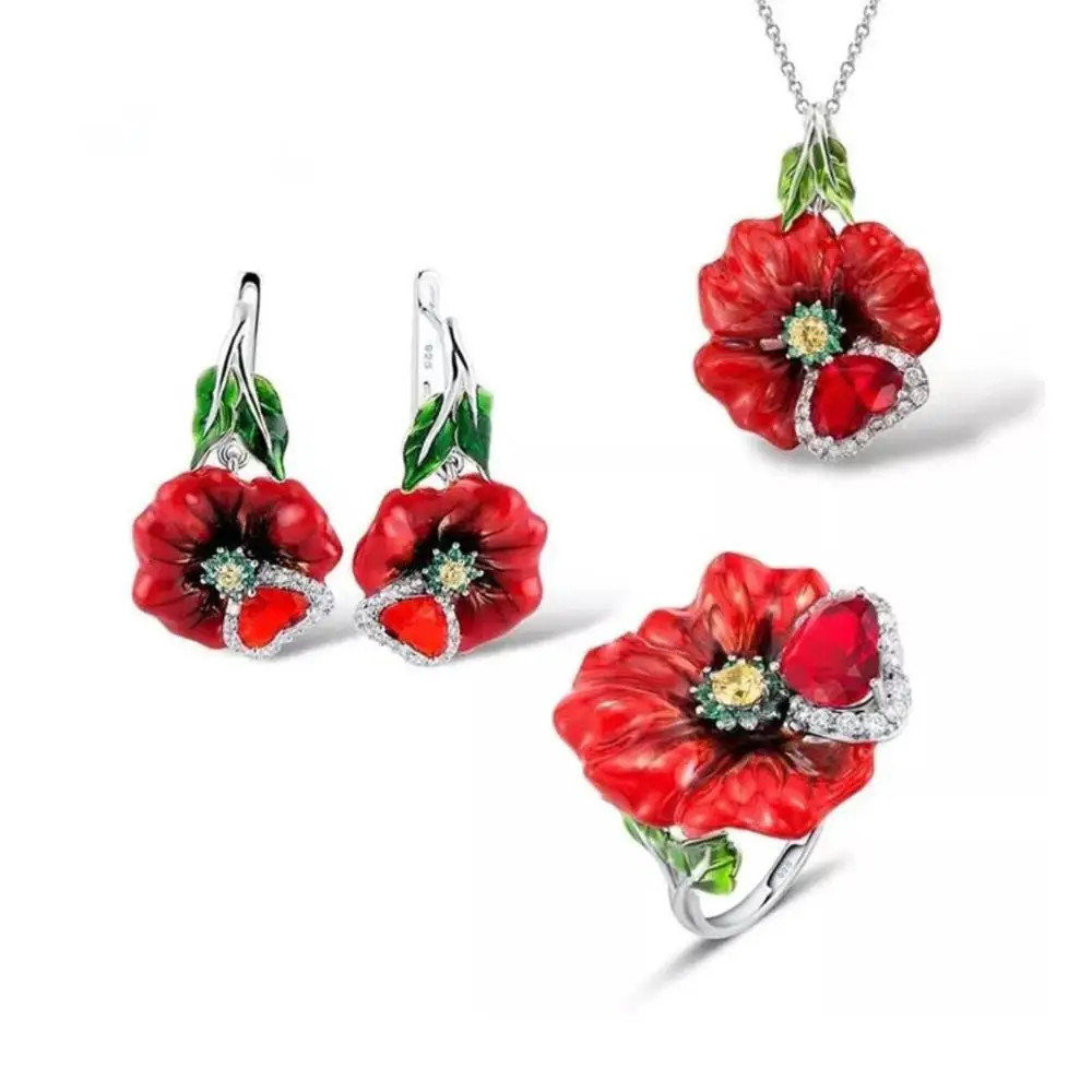 Red Flower Enamel Jewelry Sets Women Red Stone and Customized Handmade Enamel Ring for Women Enamel Jewelry
Red Flower Enamel Jewelry Sets Women Red Stone and Customized Handmade Enamel Ring for Women Enamel Jewelry
