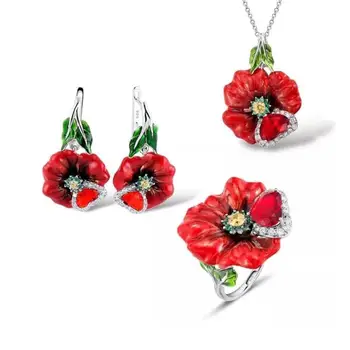 Red Flower Enamel Jewelry Sets Women Red Stone and Handmade Enamel Ring for Women Enamel Jewelry
Red Flower Enamel Jewelry Sets Women Red Stone and Handmade Enamel Ring for Women Enamel Jewelry