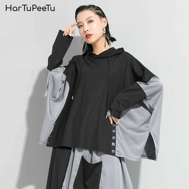 Oversize Hoodies Women Cropped Sweatshirts Lace-up Hooded Coat Batwing Long Sleeve Patchwork Side Split Metal Ring Decorate
Oversize Hoodies Women Cropped Sweatshirts Lace-up Hooded Coat Batwing Long Sleeve Patchwork Side Split Metal Ring Decorate
