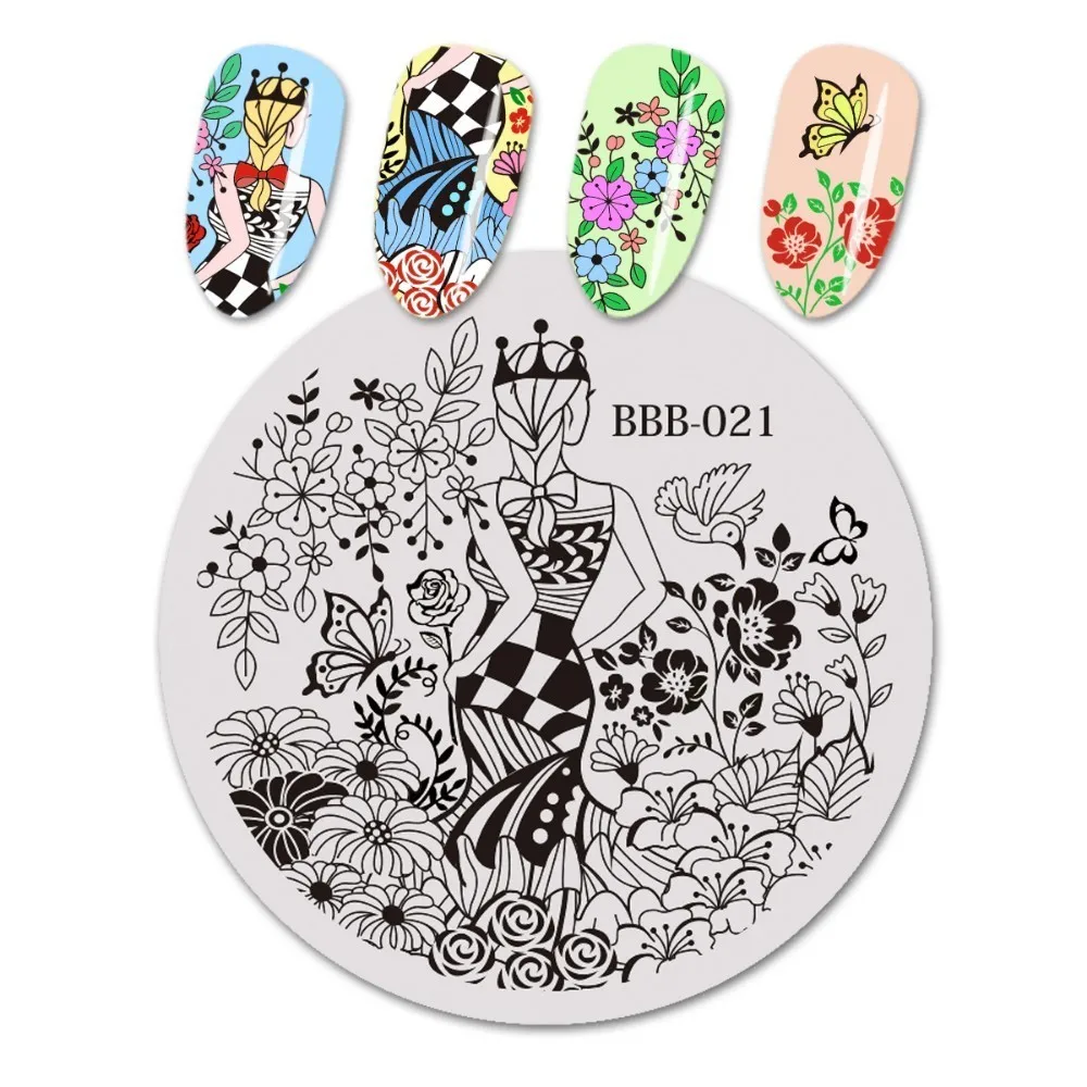 

1 Pcs Beautybigbang 5.6*5.6 Cm Circular Steel Stamping Beauty Flower Theme Pattern Stamping Stencil For Nail Polish Art BBB-021