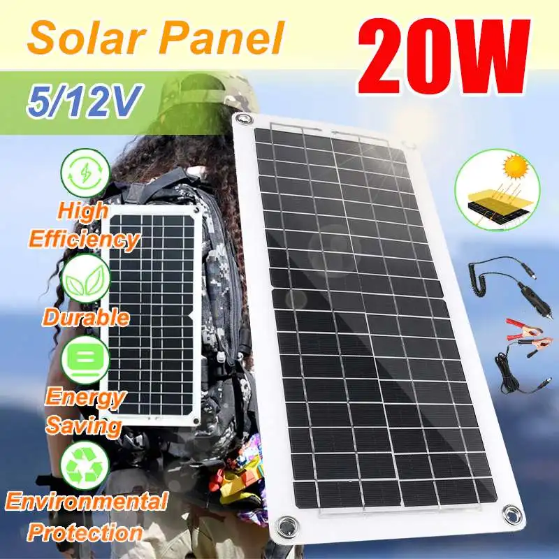 Flexible Solar Panel 20W Panels USB Solar Cell Module for Car Yacht Light RV 12V Battery Boat 5V Outdoor Charger 420x190x2.5mm
Flexible Solar Panel 20W Panels USB Solar Cell Module for Car Yacht Light RV 12V Battery Boat 5V Outdoor Charger 420x190x2.5mm