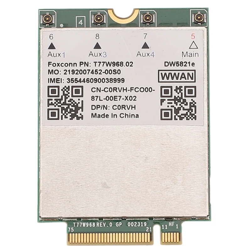 T77W968 DW5821E Snapdragon X20 LTE Cat16 1Gbps FDD-LTE TDD-LTE 4G Card for Dell 5420 5424 7424 Laptop
T77W968 DW5821E Snapdragon X20 LTE Cat16 1Gbps FDD-LTE TDD-LTE 4G Card for Dell 5420 5424 7424 Laptop