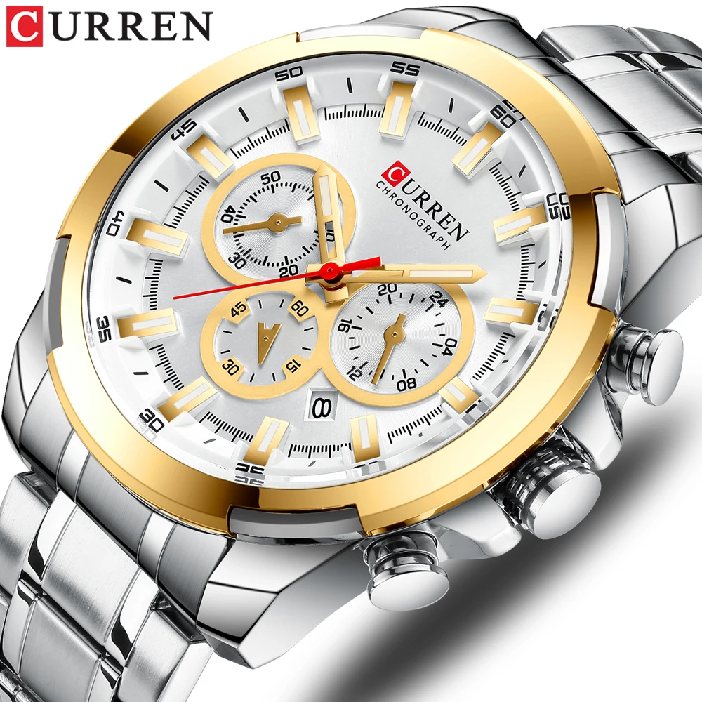 Фото Высококачественные роскошные мужские модные часы CURREN дизайнерские золотые и