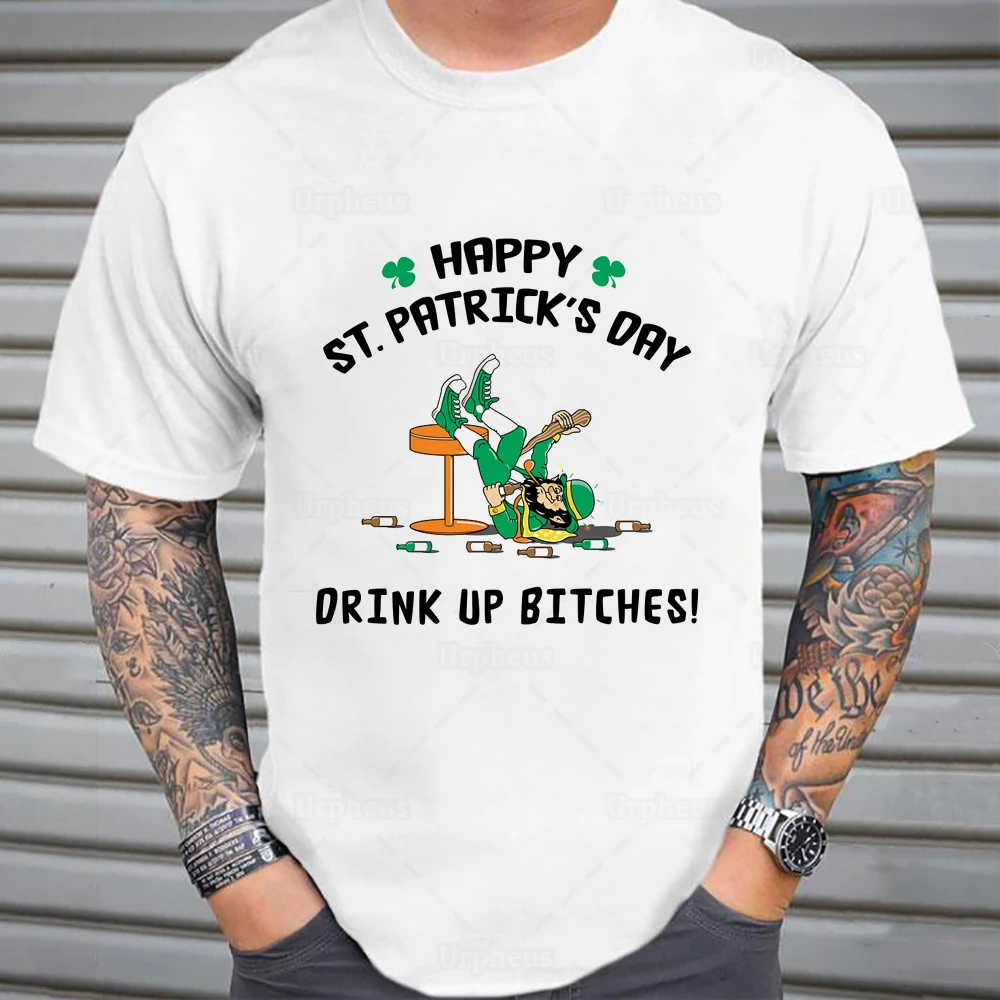 Футболка из 100% хлопка с Днем Святого Патрика Веселая футболка надписью Drink Up Bitch and