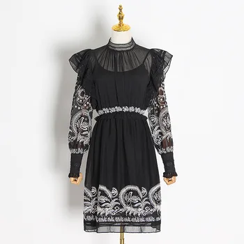 Women Dress New Court Style Lace-up Ruffle Stand Collar Contrast Color Embroidered Dress for Women
Women Dress New Court Style Lace-up Ruffle Stand Collar Contrast Color Embroidered Dress for Women