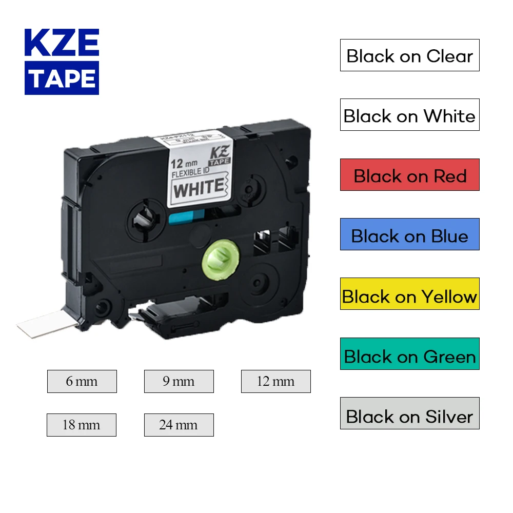 

Kze 6/9/12/18/24mm Multicolor Flexible Cable Label Tapes Compatible Brother Tze-FX231 tze-fx231 P-touch PT-18Rz/1010/1280/2030