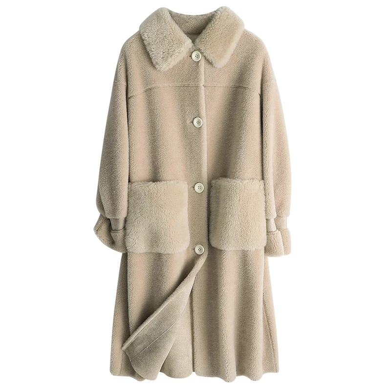 Пальто из натурального меха Tcyeek Женская длинная куртка овечьей шерсти Корейская
