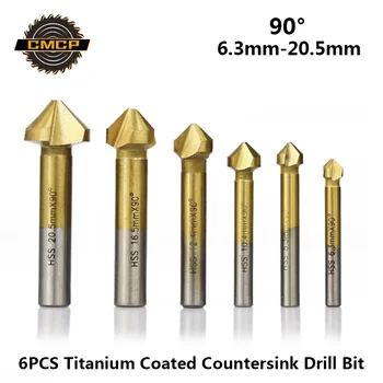 6PCS Titanium Coated 90 Degree Chamfer Countersink Drill Bit 3 Flutes Full Grinding Chamfering HSS 6.3-20.5mm Chamfer Drill Bit
6PCS Titanium Coated 90 Degree Chamfer Countersink Drill Bit 3 Flutes Full Grinding Chamfering HSS 6.3-20.5mm Chamfer Drill Bit