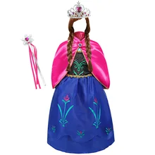 Dziewczyny Anna sukienka księżniczki elsy dzieci kostium zestaw z koronkowymi rękawiczkami peruka królowa śniegu urodziny dzieci impreza z okazji halloween sukienka cosplay(China)