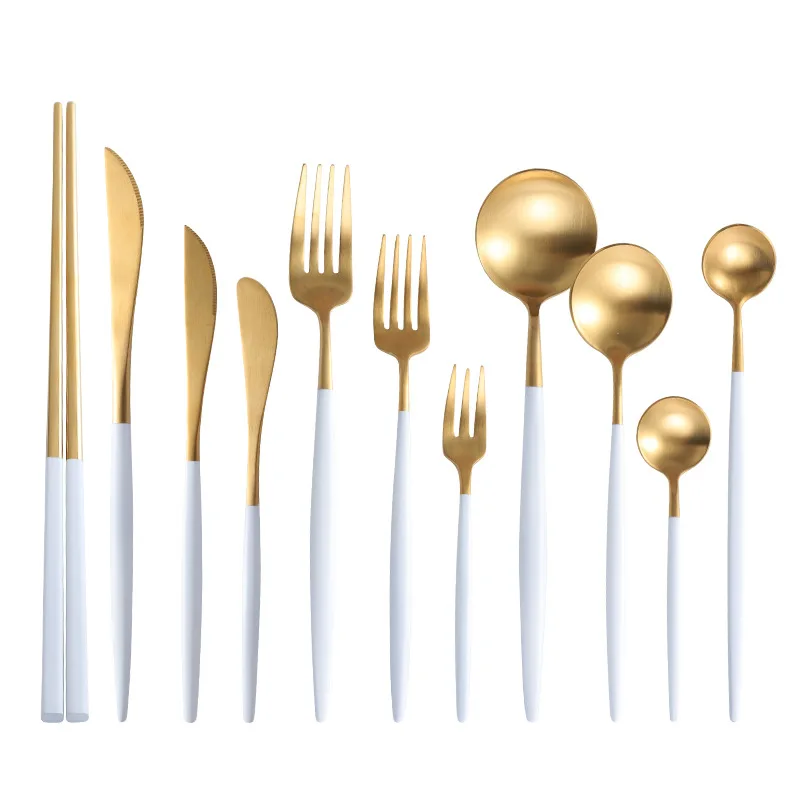 Dinnerware Set White Gold Cutlery Set 18/10 Stainless Steel Fork Spoon Knife Tableware Set Kitchen Cutlery Travel Drop Shipping
Dinnerware Set White Gold Cutlery Set 18/10 Stainless Steel Fork Spoon Knife Tableware Set Kitchen Cutlery Travel Drop Shipping
