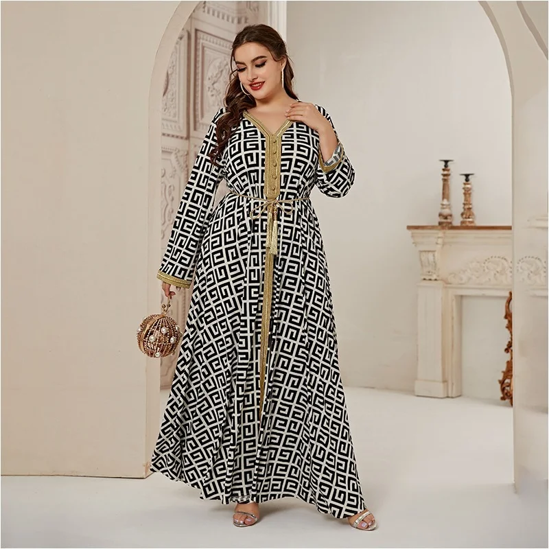 Фото Moroccan Kaftan Muslim Dubai Abaya Turkey Long Dresses Large Plus Size Fashion Elegant Stitching Ramadan Maxi Dress Sashes | Тематическая
