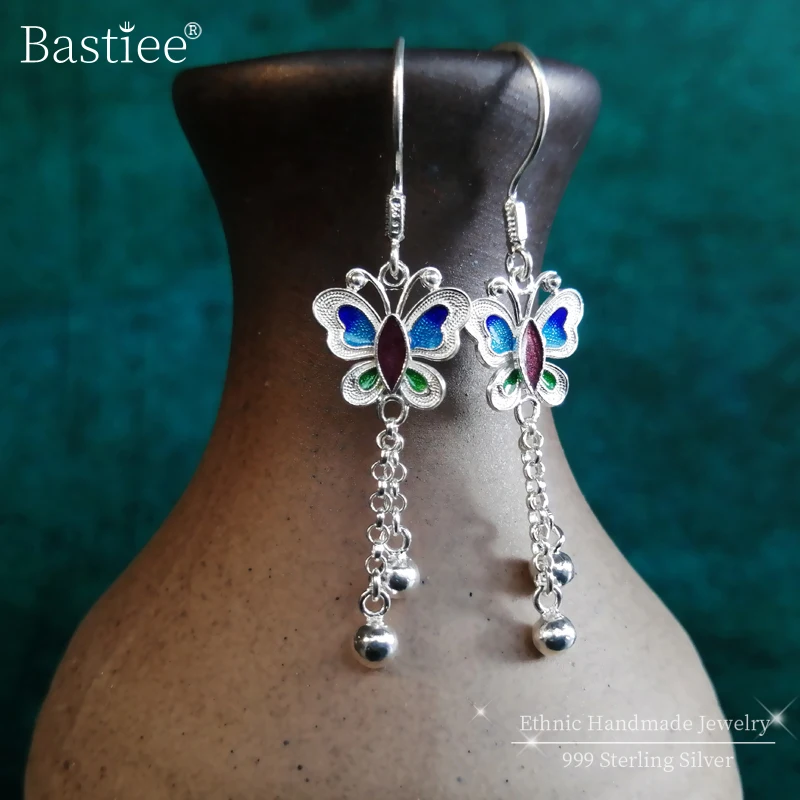 Женские серьги-бабочки Bastiee 999 из стерлингового серебра с синими кисточками и