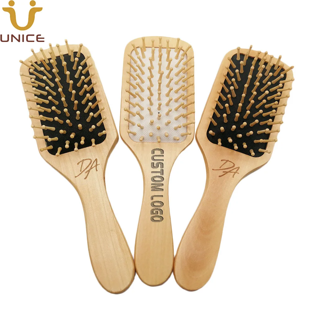 

MOQ100PCS Customize LOGO Square Paddle Hair Brush with Soft Cushion Detangling Flat Hair Comb Hygienical Barber Shop Tool