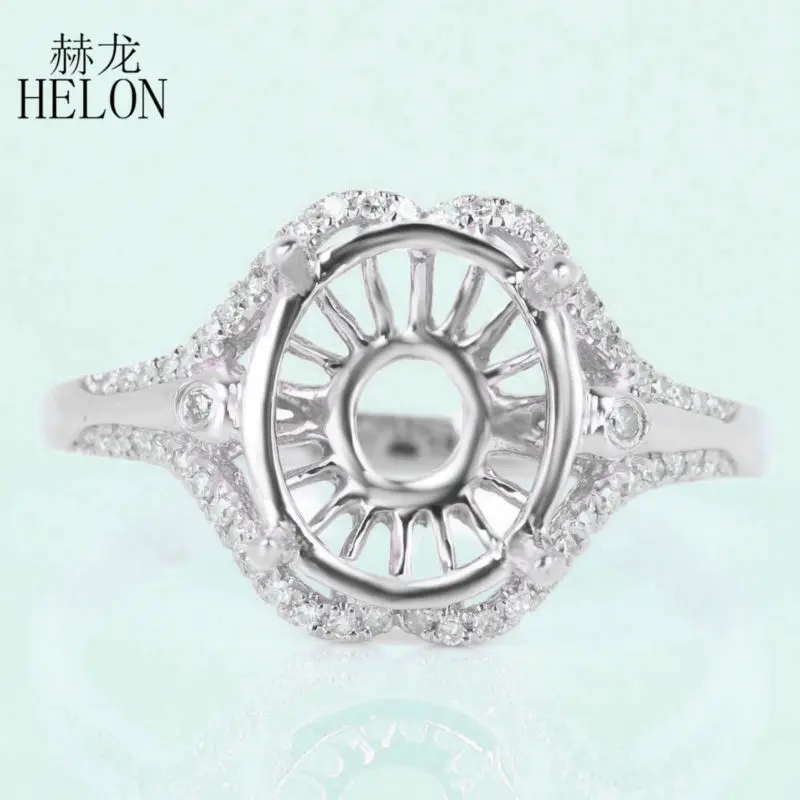 

HELON 8x10mm Oval Solid 10k White Gold Natural Diamond Semi Mount Setting Engagement Wedding Ring Women Fine Jewelry Gift