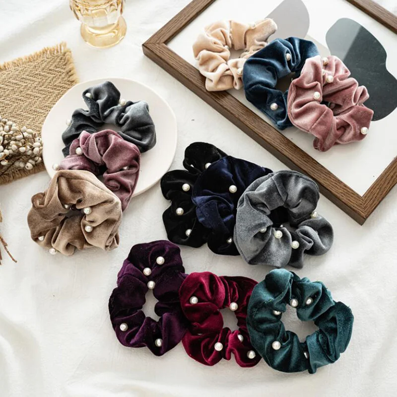 

Elegant Velvet Hair Ring Scrunchie Women Girls Elastic Hair Rubber Bands Gum Accessories Tie Hair Rope Ponytail Holder Headdress