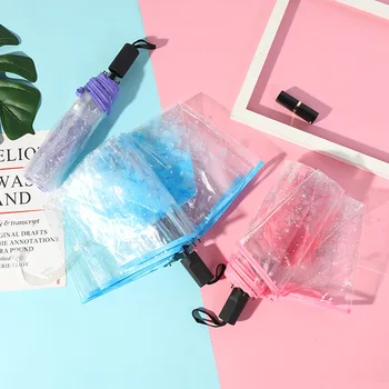 Creative transparent flower printing women three-folding umbrella small fresh men and women students windproof strong umbrella 
Creative transparent flower printing women three-folding umbrella small fresh men and women students windproof strong umbrella