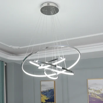 

New Modern LED pendant light For Living Room Bedroom Dining Room Chrome plating ring pendant lamp Ring80 60 40 20cm new