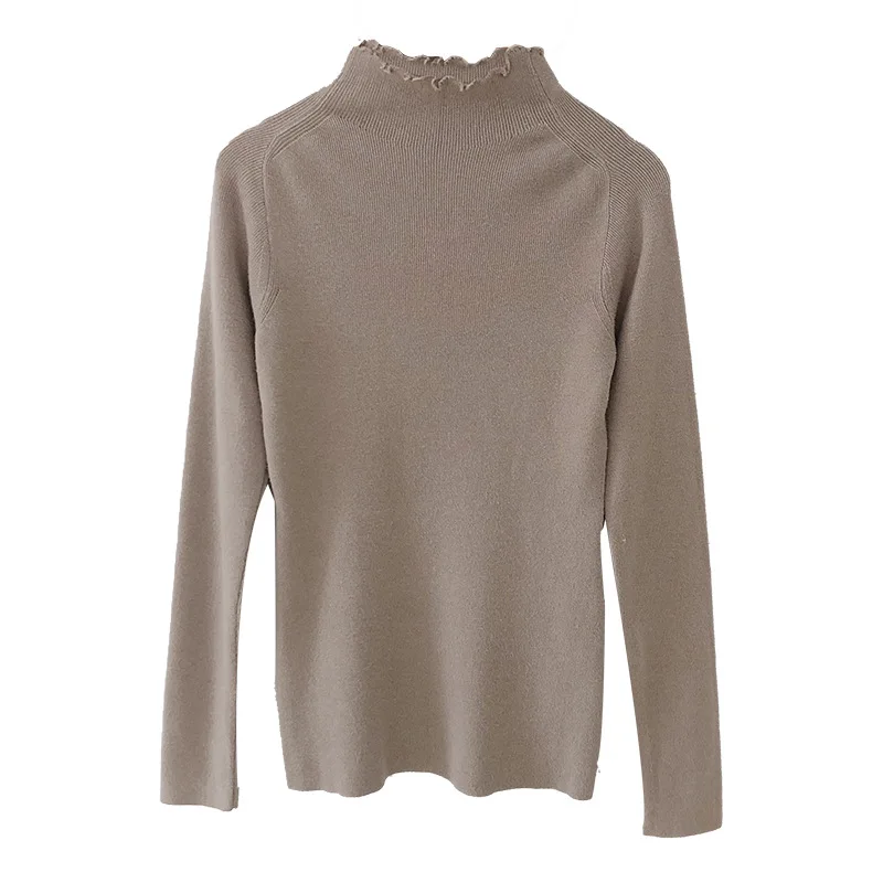 

Ribbed Mock Neck Raglan Sleeve Frilled Sweater Women Knitted Pullover Jumper