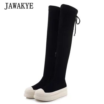 Comfortable Flat Platform Boots Women Round Toe Stretch Wedges High Heel Shoes Woman Chic Back Tied Black Over The Knee Boots
Comfortable Flat Platform Boots Women Round Toe Stretch Wedges High Heel Shoes Woman Chic Back Tied Black Over The Knee Boots