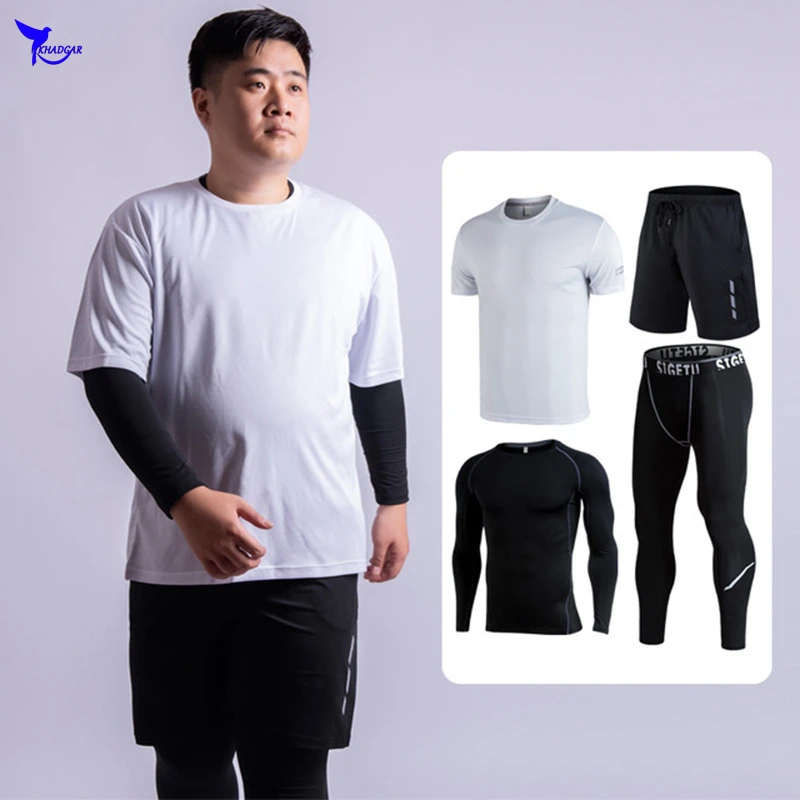 

Plus Size 5XL 6XL Men's 4 Pcs/Set Sport Suit Gym Fitness Quick Dry Clothing Running Jogging Sportswear Workout Tights Tracksuit