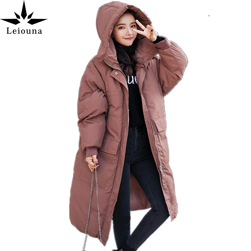 Женское длинное пуховое пальто Leiouna свободная теплая толстая зимняя куртка с