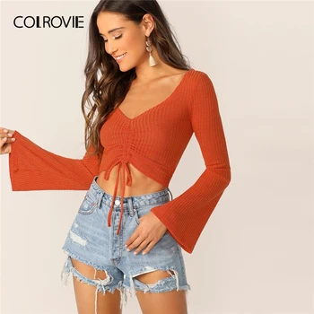 COLROVIE Orange Drawstring Front Bell Sleeve Crop Top Solid Women V neck Long Sleeve Sexy Tops 2019 Fall Slim Fit Stretchy Tee
COLROVIE Orange Drawstring Front Bell Sleeve Crop Top Solid Women V neck Long Sleeve Sexy Tops 2019 Fall Slim Fit Stretchy Tee