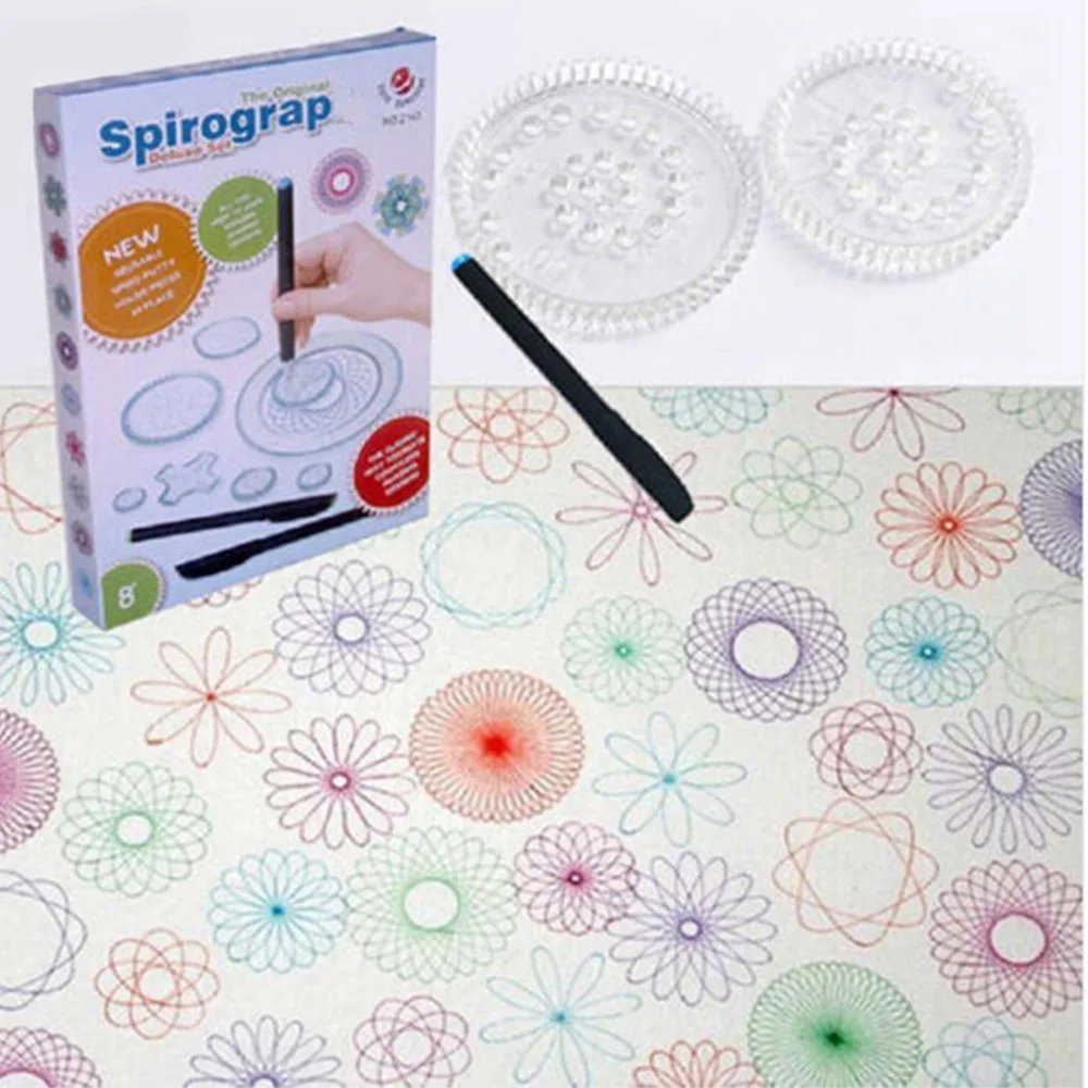 

2020 New Spirograph Deluxe Set Design Tin Set Draw Spiral Designs Interlocking Gears & Wheels,draw Educational Toys